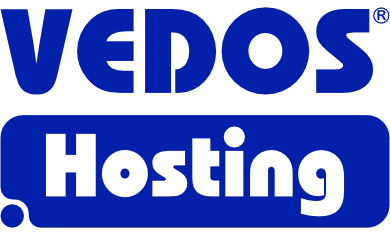 logo vedos hosting vertical blue